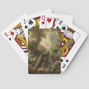 Baraja De Cartas Botánico: tres pavos reales en jardín inglés