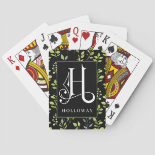 Baraja De Cartas Botánico Verde Negro Monograma H, Personaliza Bic