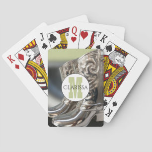 Baraja De Cartas Botas de vaquera plateadas personalizadas con mono