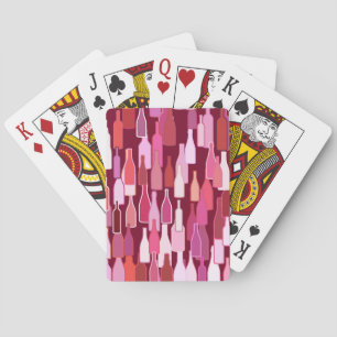 Baraja De Cartas Botellas de vino, tonos ciruela, fondo burdeos