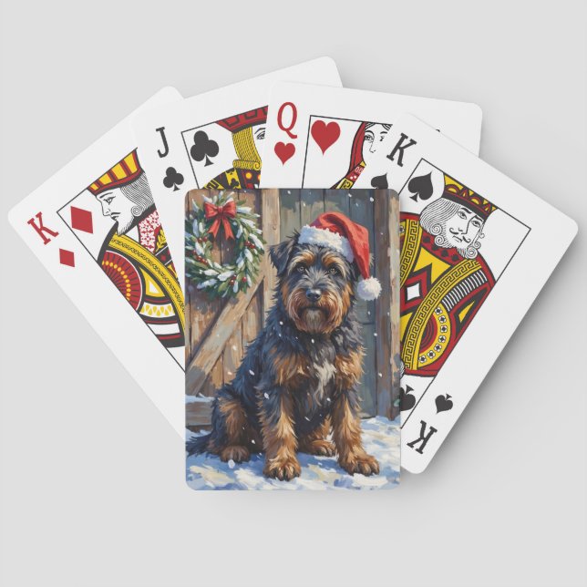 Baraja De Cartas Bouvier des Flandres Snowy Farm Christmas (Reverso)