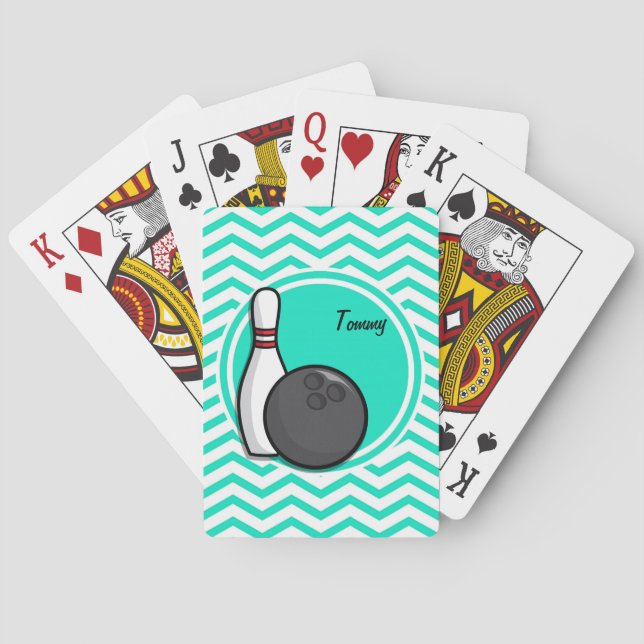 Baraja De Cartas Bowling; Aqua Green Chevron (Reverso)
