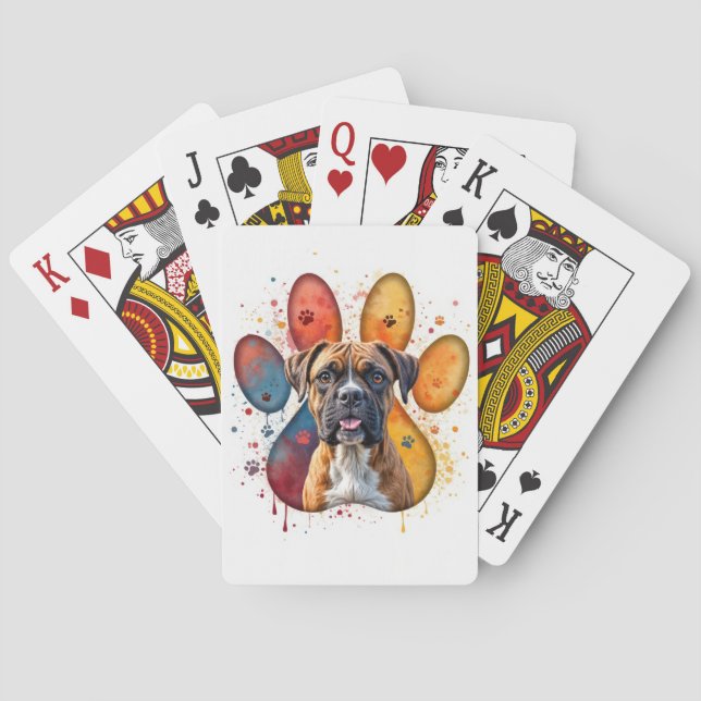 Baraja De Cartas Boxer Dog In Watercolor Pawprint (Reverso)