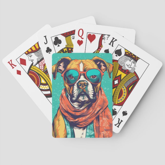 Baraja De Cartas Boxer Dog Pop Art - Amantes del perro divertido (Reverso)
