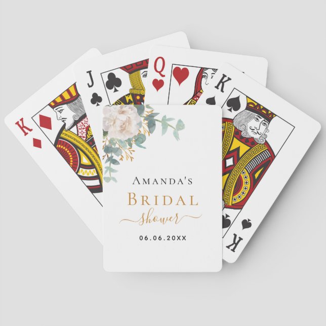 Baraja De Cartas Bridal Shower eucalipto floral verde elegante (Reverso)