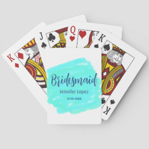 Baraja De Cartas Bridesmaid color de agua verde azul añadir nombre 