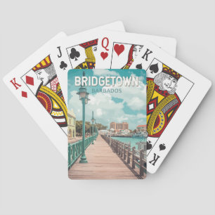 Baraja De Cartas Bridgetown Barbados Ilustracion Viaje arte Retro