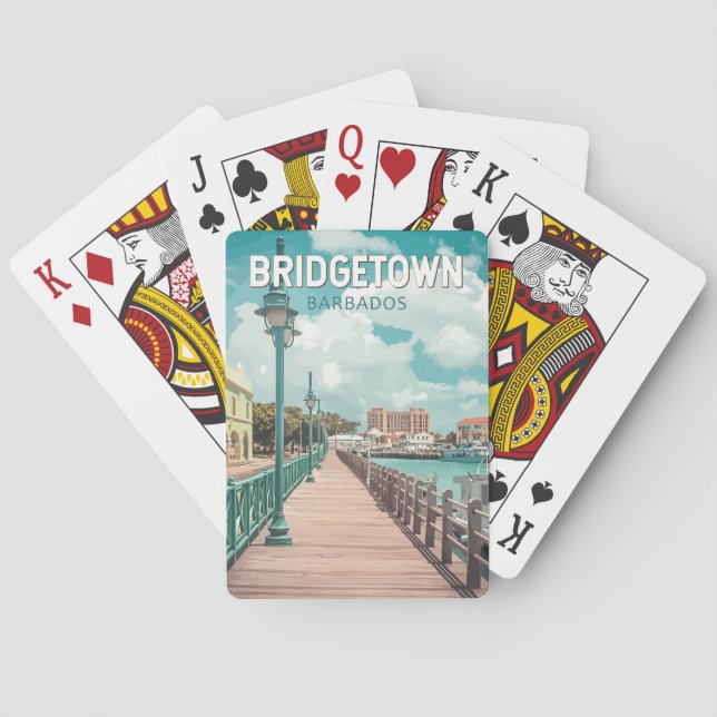 Baraja De Cartas Bridgetown Barbados Ilustracion Viaje arte Retro (Reverso)