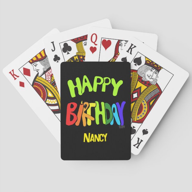 Baraja De Cartas Bright and Happy Birthday Custom Name (Reverso)