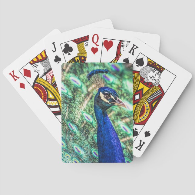 Baraja De Cartas Brillante en tarjetas de juego de pavo real azul y (Reverso)