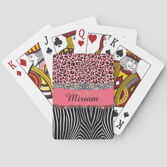 Baraja De Cartas Brillo Elegante Rosa Impresión Leopardo Femenina (Reverso)