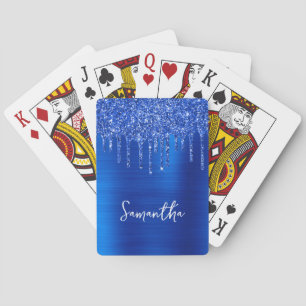 Baraja De Cartas Brillo Real Azul Glam Nombre que Gotea