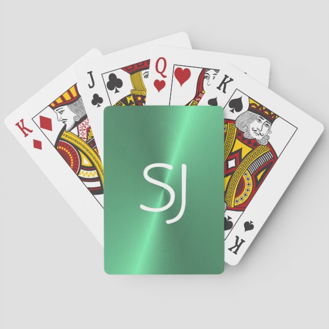 Baraja De Cartas Brillo verde monograma metalizado (Reverso)