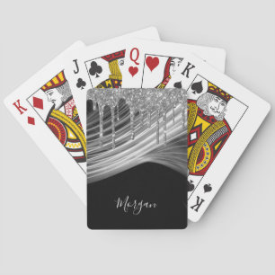 Baraja De Cartas Brillos de plata, rayos de luz, nombre sobre negro