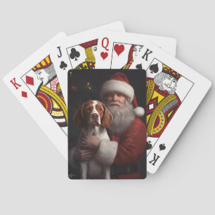 Baraja De Cartas Brittany Spaniel Con Santa Claus Navidad