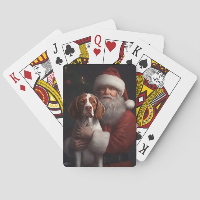 Baraja De Cartas Brittany Spaniel Con Santa Claus Navidad (Reverso)