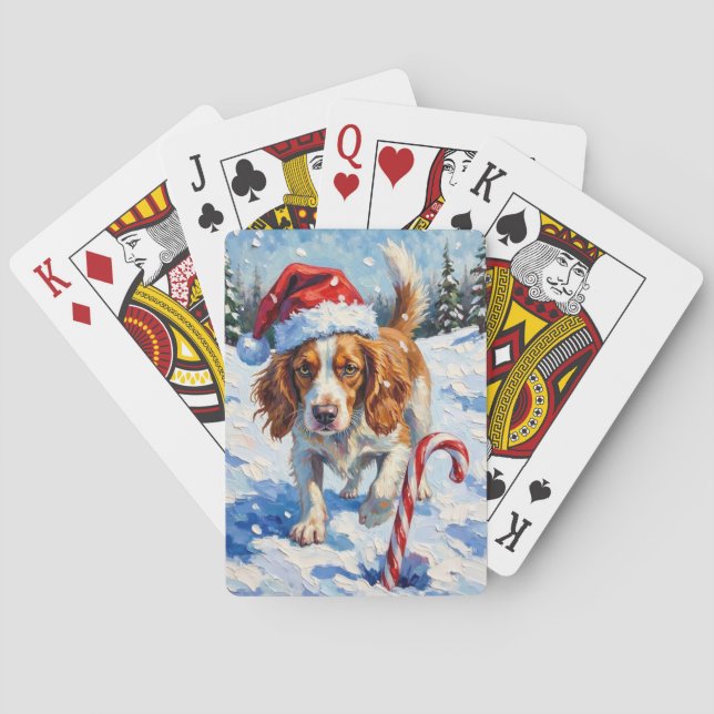 Baraja De Cartas Brittany Spaniel Dog Pointing at Christmas Candy (Reverso)