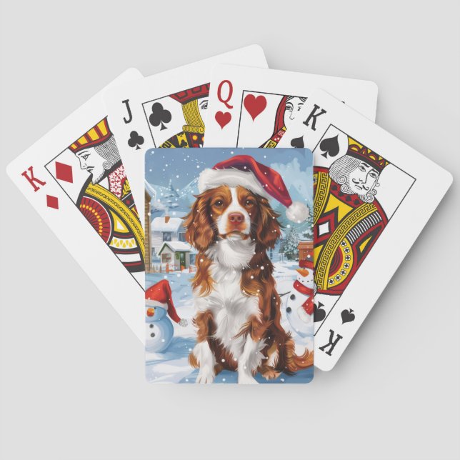 Baraja De Cartas Brittany Spaniel Dog Winter Wonderland Navidades (Reverso)