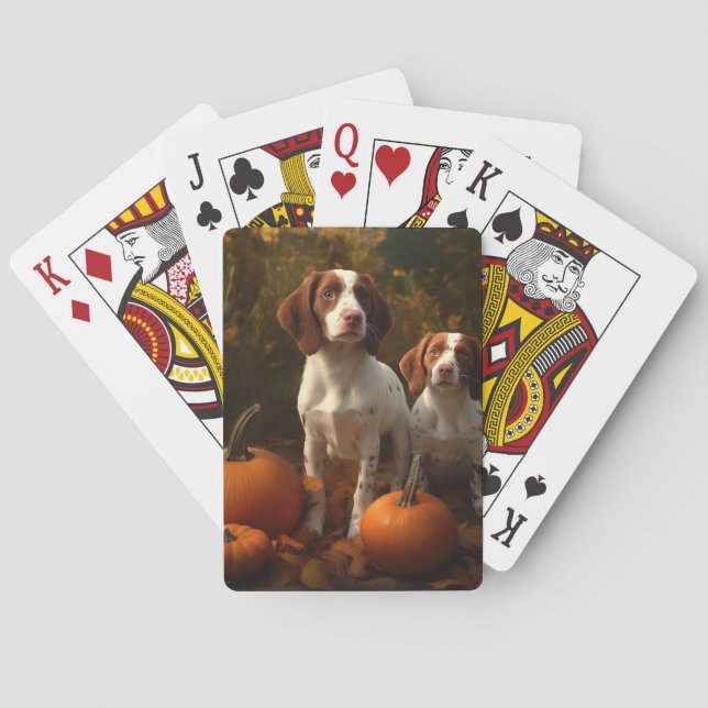 Baraja De Cartas Brittany Spaniel Puppy Calabaza deslumbrante otoño (Reverso)