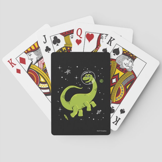 Baraja De Cartas Brontosaurus verde Dinos en espacio (Reverso)