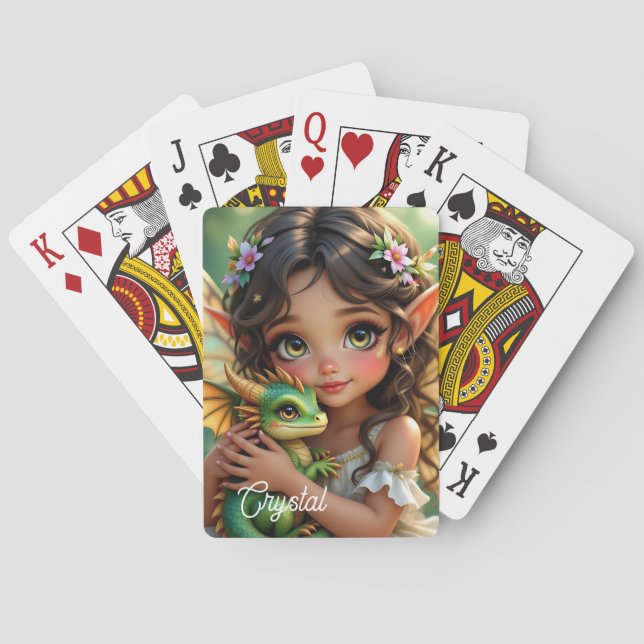 Baraja De Cartas Brown Eyed Elven Fairy and Dragon Personalized (Reverso)