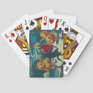 Baraja De Cartas Bruja Bailando Jack O' Lantern Monstruo Gato Negro