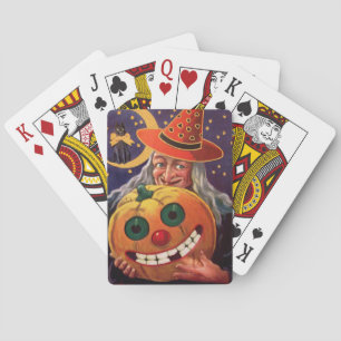 Baraja De Cartas Bruja de Halloween con la calabaza divertida
