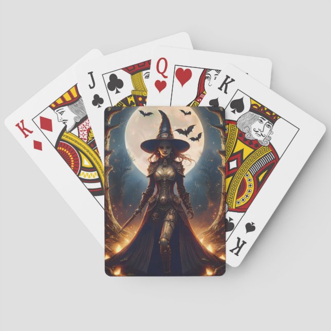 Baraja De Cartas Bruja del Bosque Steampunk de Halloween (Reverso)