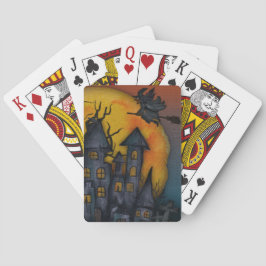 Baraja De Cartas Bruja en una escoba