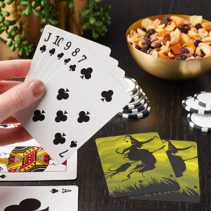 Baraja De Cartas Bruja espeluznante de Halloween volando en escoba