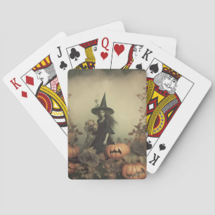 Baraja De Cartas Bruja gótica sepia con calabazas y rosas de otoño