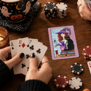 Baraja De Cartas Bruja Linda Gato Negro Libros Pociones Rosadas