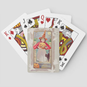 Baraja De Cartas Bruja Linda Jack O' Lantern Calabaza Gato Negro