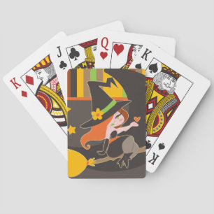 Baraja De Cartas Bruja pelirroja linda del "feliz Halloween"