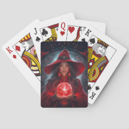 Baraja De Cartas Bruja Roja Con Bola De Cristal Y Fondo Increíble