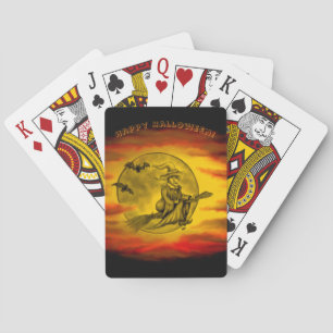 Baraja De Cartas Bruja voladora con gato negro, noche de halloween