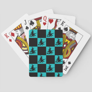 Baraja De Cartas Bruja Voladora Cuadros Negros y Turquesa