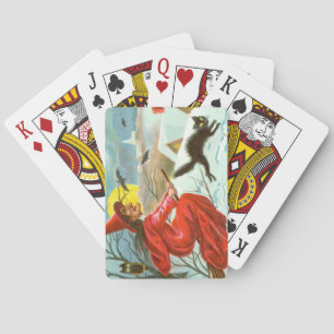 Baraja De Cartas Bruja Voladora Gato Negro Búho Murciélago Nieve