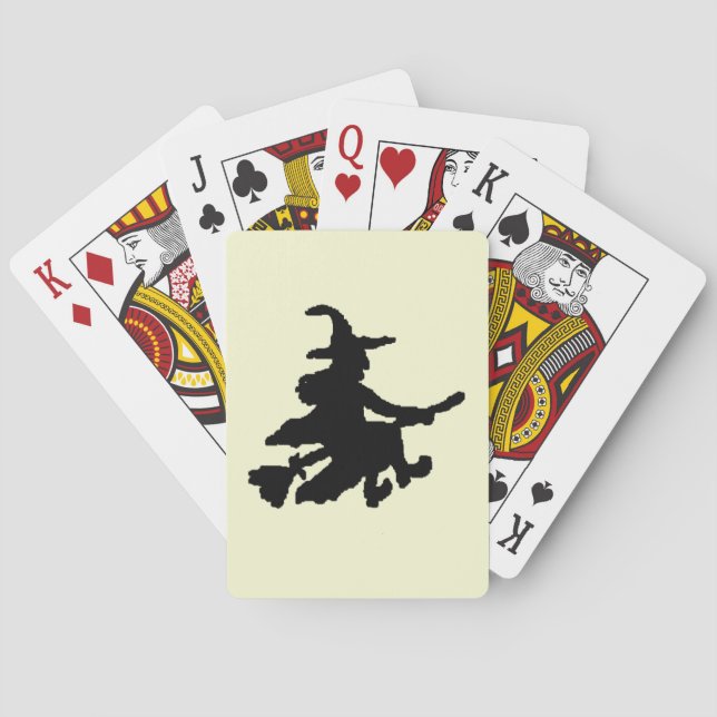 Baraja De Cartas Bruja Voladora Negra sobre Amarillo (Reverso)