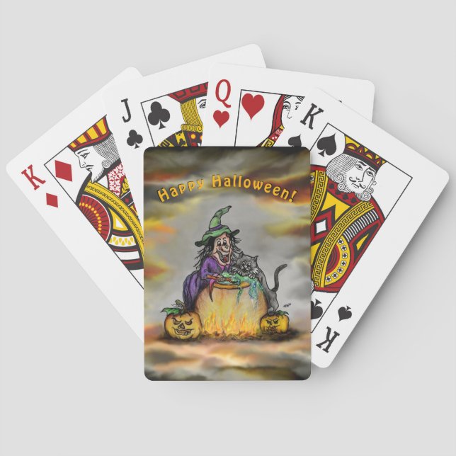 Baraja De Cartas Bruja y gato negro, ¡Feliz Halloween! (Reverso)