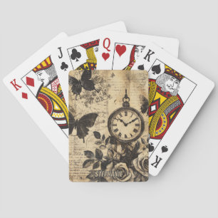 Baraja De Cartas Brújula Vintage & Mariposa - Papel Rústico