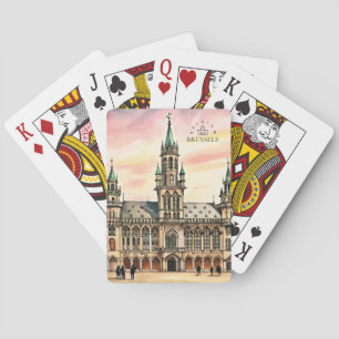 Baraja De Cartas Bruselas Bélgica Acuarela Gran Palacio