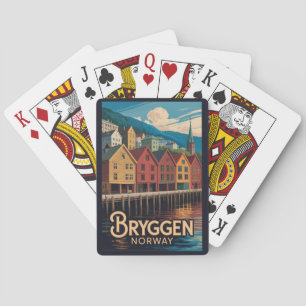 Baraja De Cartas Bryggen Noruega Ilustración Arte de viaje Bergen