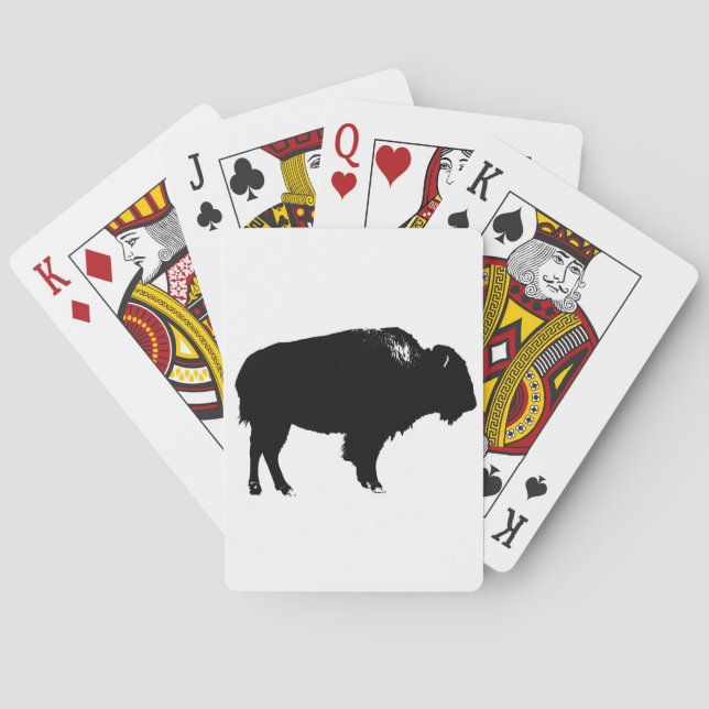 Baraja De Cartas Búfalo negro y blanco de Bison Silhouette Pop Art (Reverso)