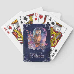 Baraja De Cartas Búho de fantasía celestial en acuarela vintage