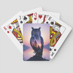 Baraja De Cartas Búho Doble Exposición Naturaleza animal Salvaje