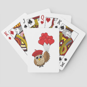 Baraja De Cartas Búho lindo volando con globos cardíacos