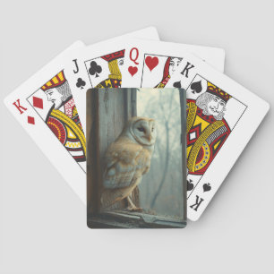 Baraja De Cartas Búho Rústico en el Arte de la Ventana