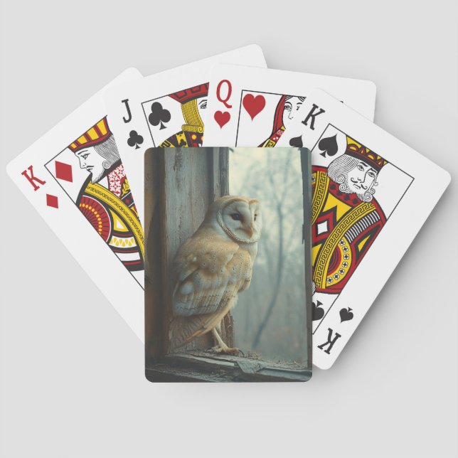 Baraja De Cartas Búho Rústico en el Arte de la Ventana (Reverso)