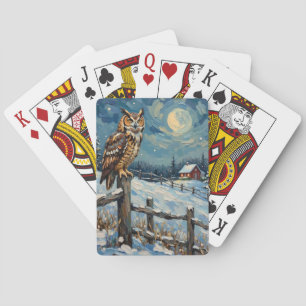 Baraja De Cartas Búho Vintage en Cerca Sobre Campo de Navidad Helad